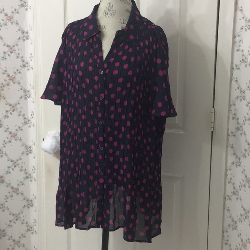Plus size 22/24 sheer button down or open neck shirt. Slightly asymmetrical.